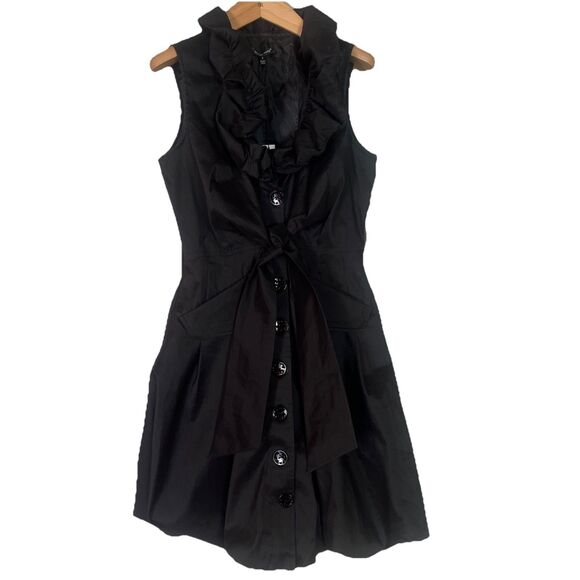 Samuel Dong Black Bubble Hem Sleeveless Mini Dress W/Ruffle, Tie, Pockets NEW S - Picture 15 of 15
